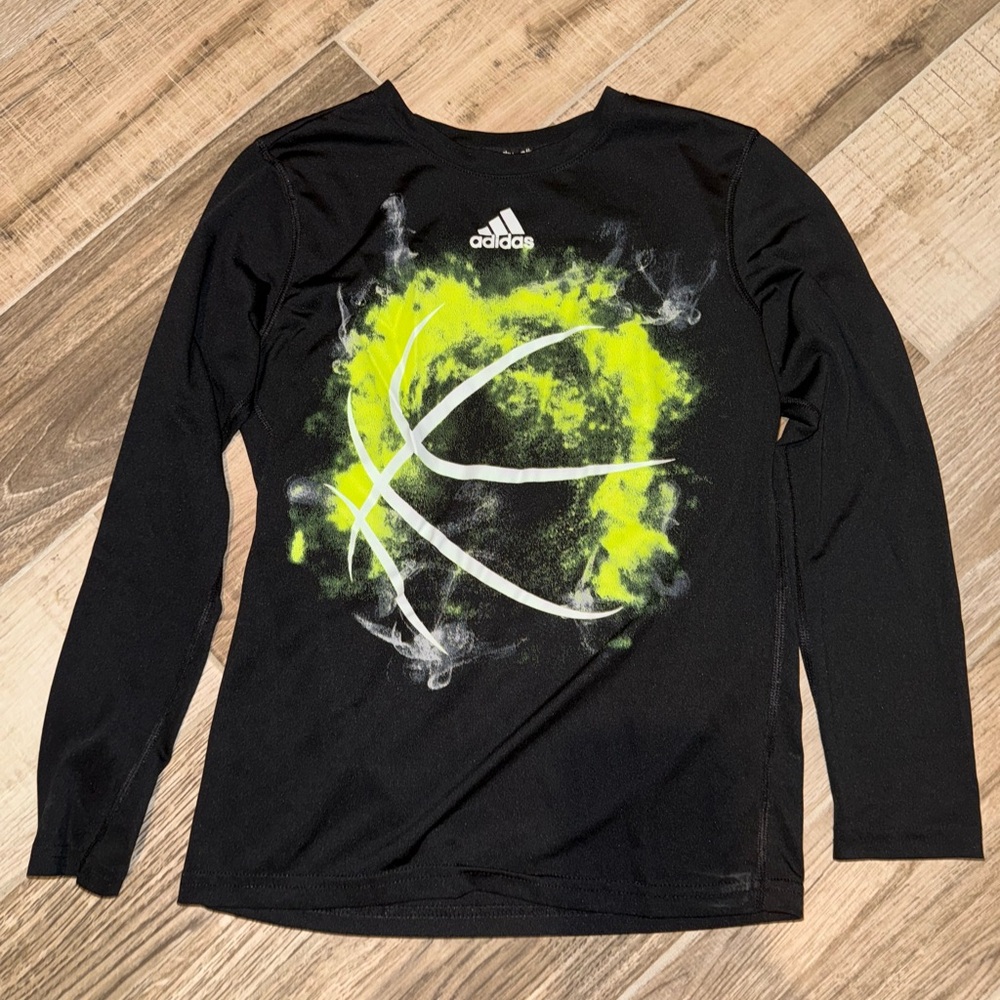 Adidas Black Long Sleeve Shirt with Neon Graphic Climalite Sz M EUC